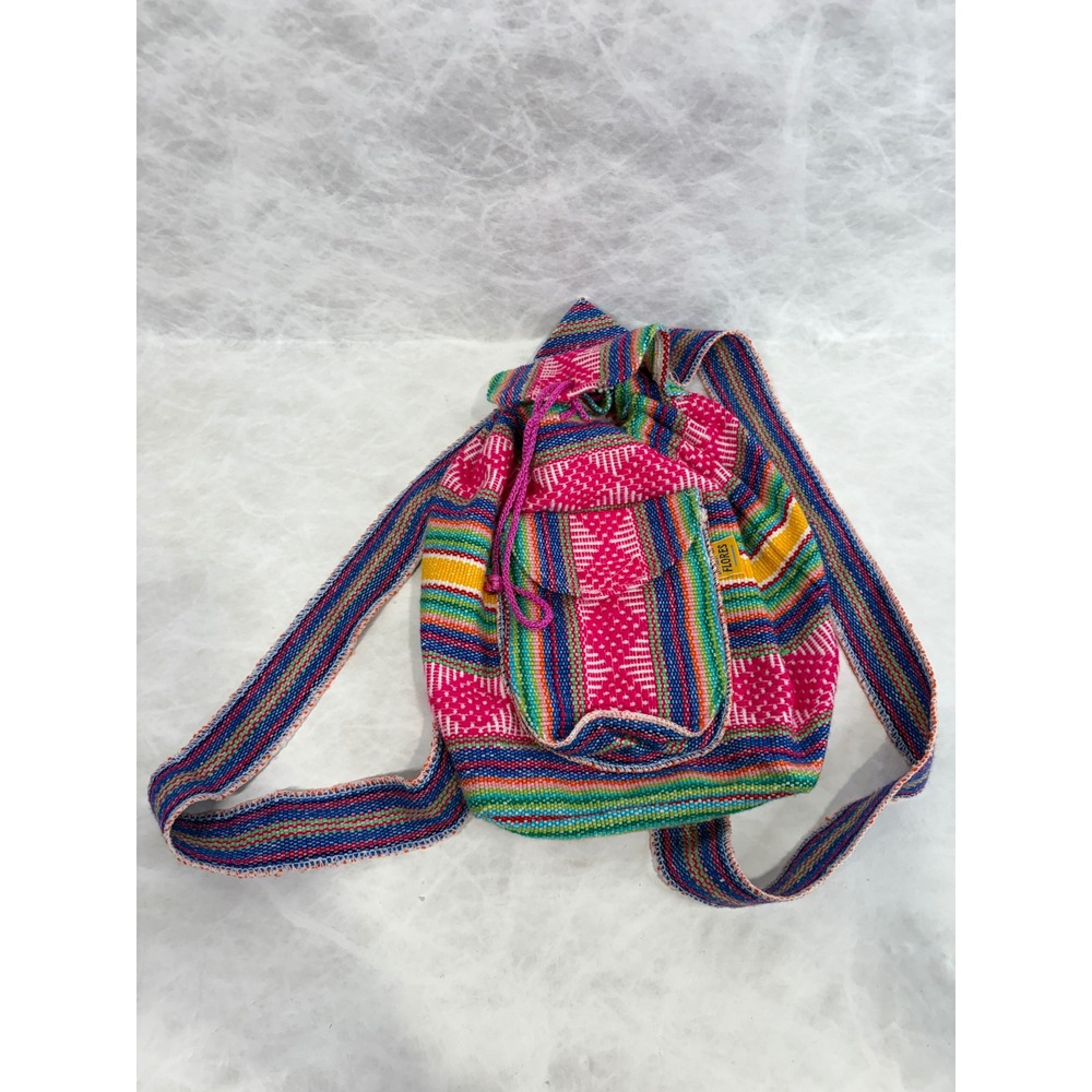 Artesanias Flores Mexican Woven Mini‎ Backpack Multi-Color Striped Boho Bag